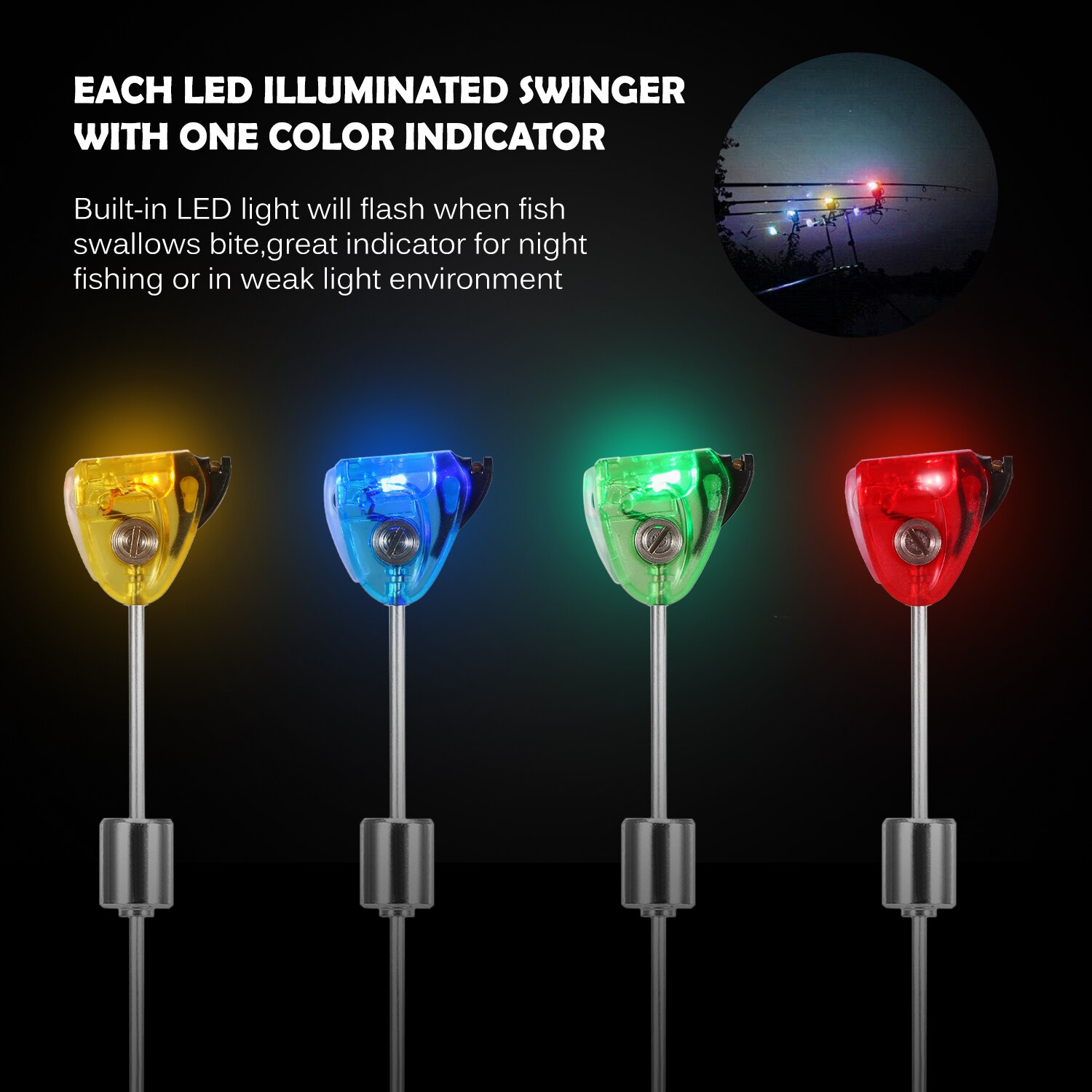 Lixada Fishing Swinger Set Carp Fishing Bite Indicator Swinger Digital Fishing Alarm LED Bite Indicator Illuminated Swinger