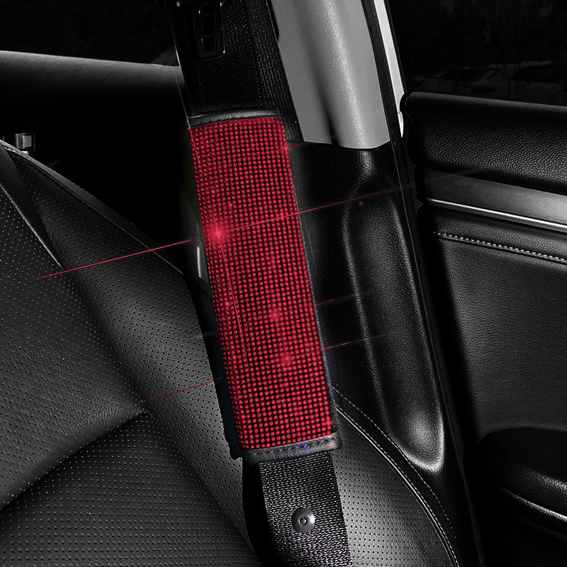 2 uds. Hombreras para cinturón de seguridad con diamantes de cristal, fundas ostentosas para cinturón de seguridad de coche, cojín Protector, decoración automática, accesorios para coche para mujer: Rojo