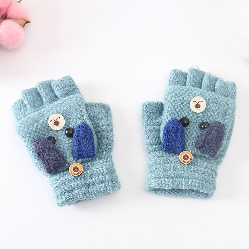 Manoplas de dibujos animados para bebé, guantes de punto cálidos de invierno para niños, niños y niñas, manopla de mitad de dedo, guantes para niños pequeños, Handschoenen: Azul