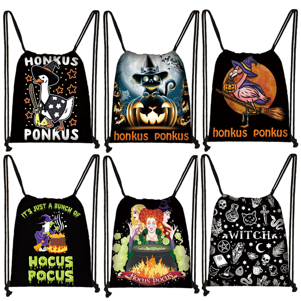 Honkus ponkus heks eend trekkoordtas halloween dames opbergzakken hocus pocus rugzak meisjes snoepboek tas