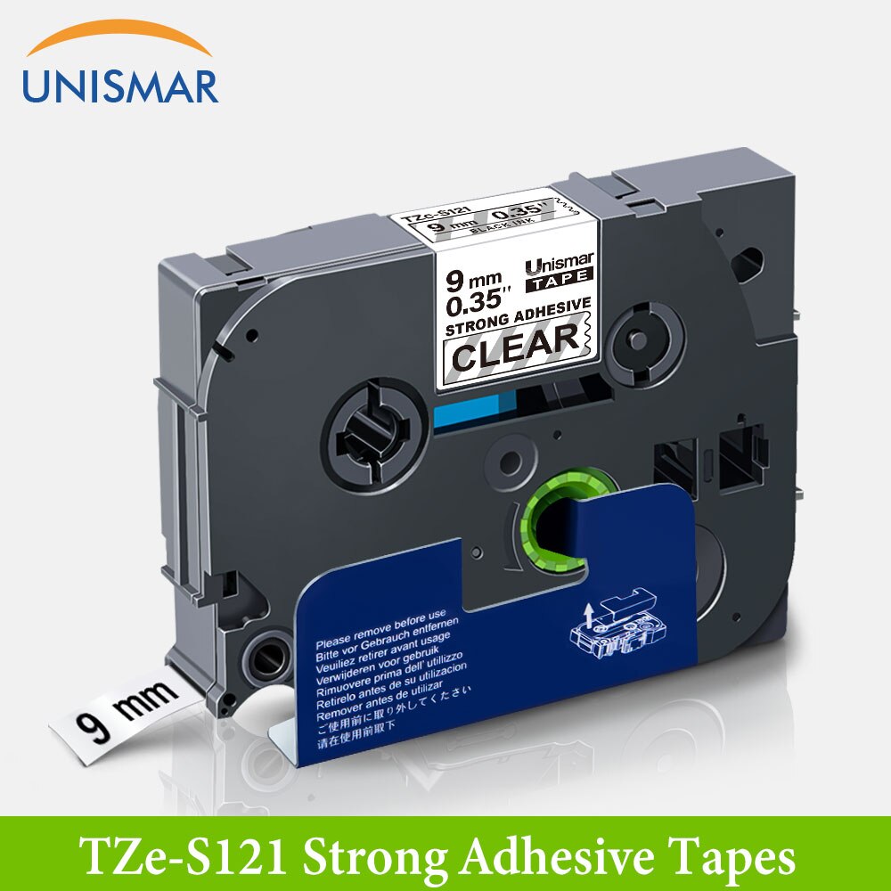 Unismar skrivarband tze -231 starkt självhäftande etiketttejp för brother p-touch tze -s121 tze -s221 tze -s621 tze -sm921 skrivare 9mm: Svart på klart