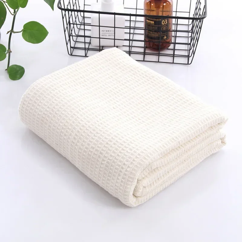 Pure Cotton Honeycomb Waffle Blanket Simple Solid Color Breathable Lunch Break Multifunctional Blanket Air Conditioning Blanket: Ivory
