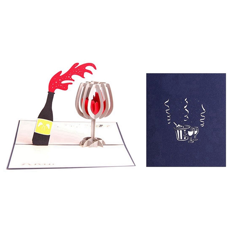 2 Pcs Handmade 3D -Up Birthday Cards Greeting Cards, Red Wine & Sports Car