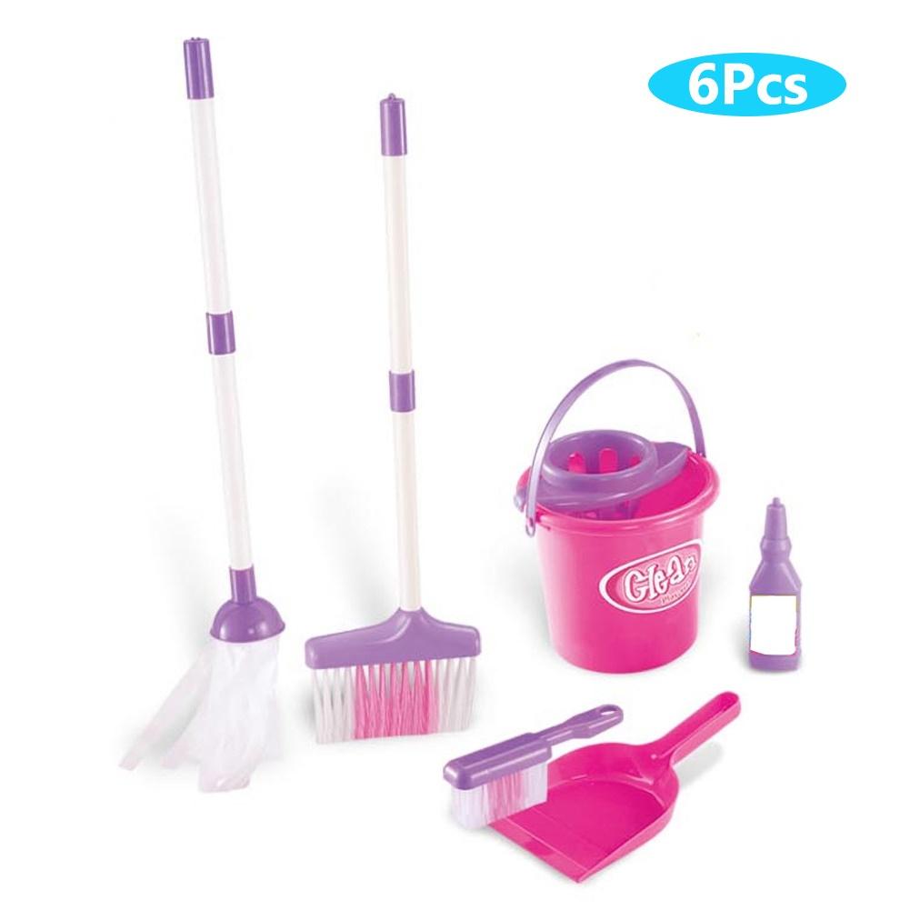 6 stk børn simulering kost mop spand børste rengøringsværktøj foregiver kost spand sanitet rengøring hus rengøring legetøjssæt