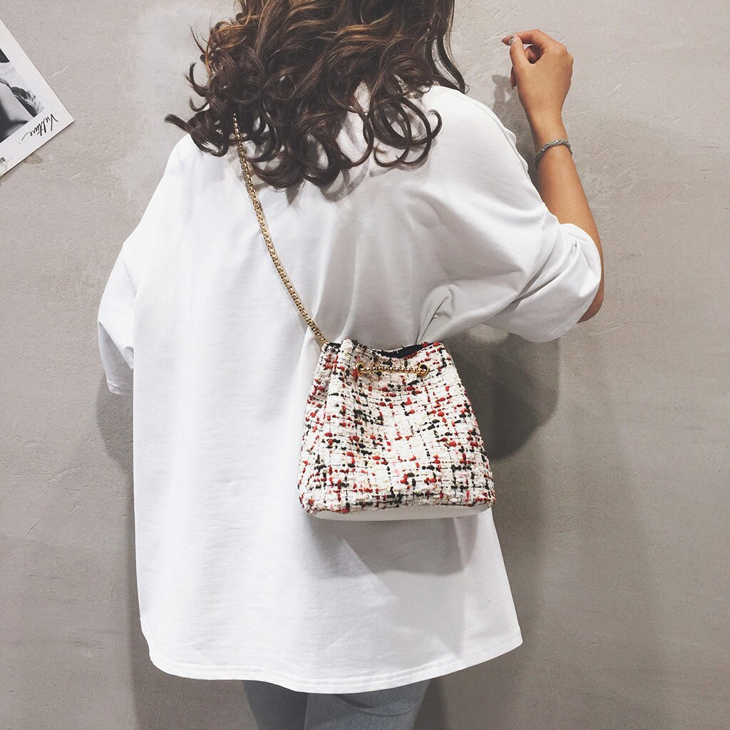 2019 Autunno Inverno Delle Donne Del Raccoglitore Creativo Multi-Funzione di Borsa Secchiello Borsa delle Donne del Sacchetto di Spalla di Colore di Cucitura del Sacchetto di Crossbody # G8: WHITE