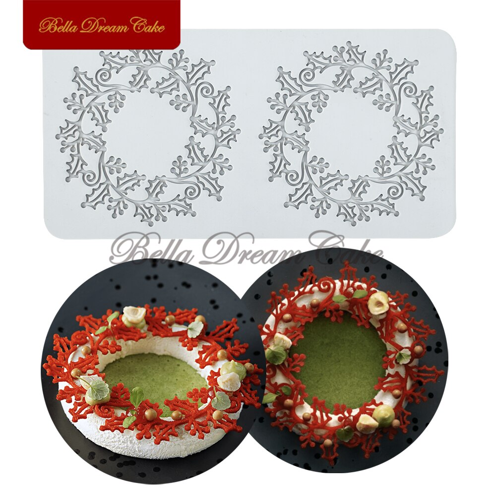 Tapis de dentelle en forme de feuille de houx/Floral, 1 pièce, moule à Fondant de chocolat, à faire soi-même, coussin en Silicone, outils de décoration de gâteaux, ustensiles de cuisine: Style 1-LFM-113
