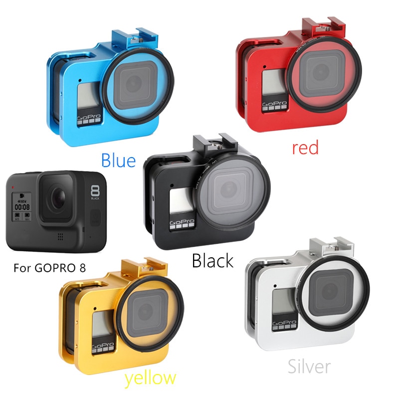 Cage de CNC en alliage d'aluminium étui de protection pour GoPro Hero 8 noir avec Cage de lentille UV 52mm pour accessoires Go Pro Hero 8