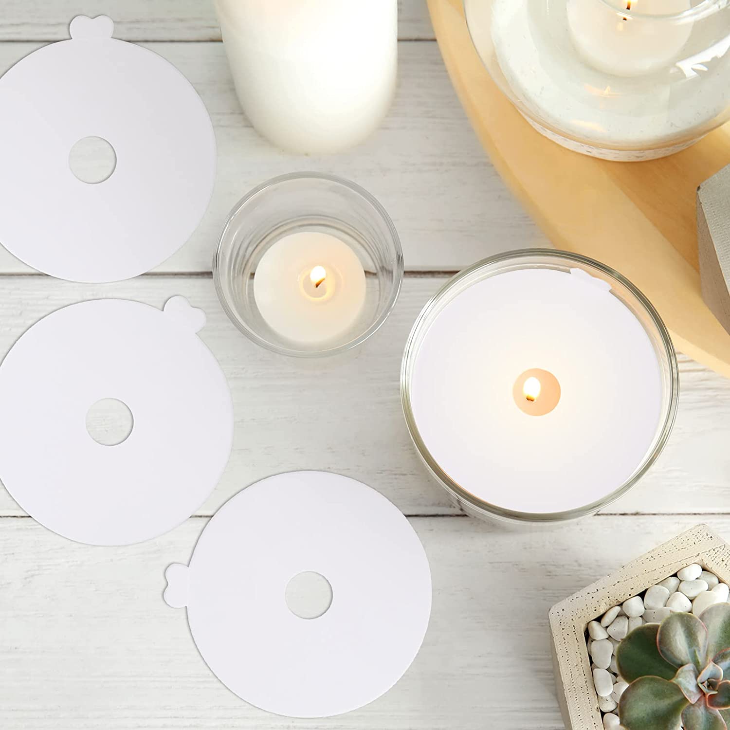Cache-bougie anti-poussière jetable, 100 pièces, porte-bougie anti-goutte, papier blanc, couvercle à tirette pour artisanat, chandelle