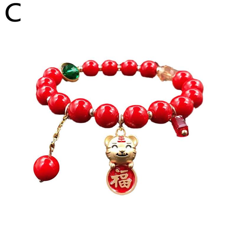 2022 neue Jahr verrotten Tiger armbänder Chinesischen stil Sternzeichen perlen elastische Armbinde für frauen Neue Jahr schmuck für frauen A7V2: C