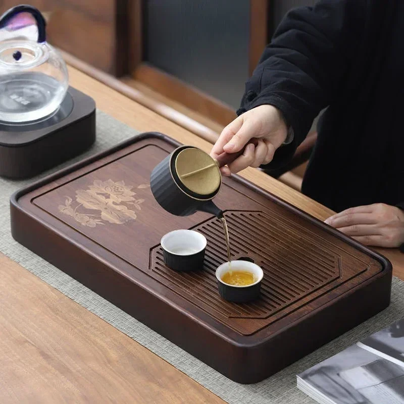 Style Natural Bamboo Tea Tray Rectangle Drainage Water Storage Trays Household Drawer Tea Board Chinese Tea Set Decor Accessorie