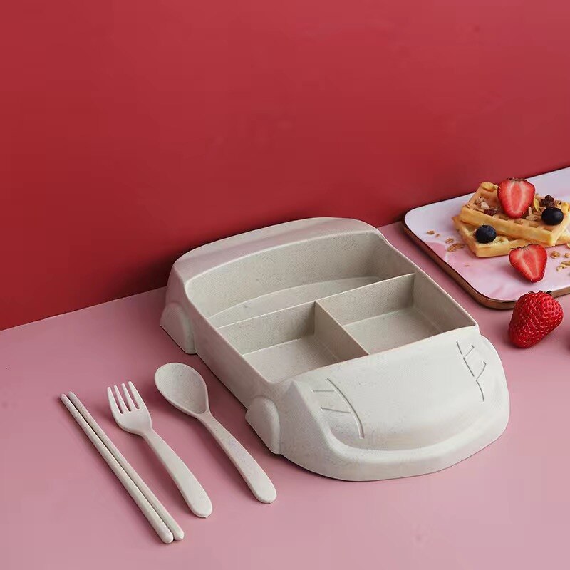 Children Tableware Plates Set Baby Feeding Dish Kids Crockery Split Plate Toddler Spoon Fork Bowl Kid Food Dishes Cutlery Gadget: Beige 4 set