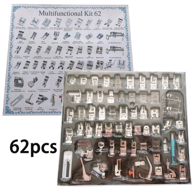 82/11pcs Sewing Machine Presser Foot Feet Kit Set With Box Brother Singer Janom Sewing Machines Foot Tools Accessory Sewing Tool: 62pcs