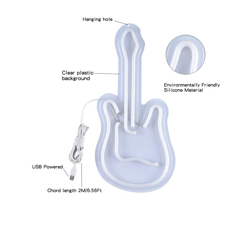 Panneau lumineux de guitare 3D néon LED, lampe Usb, décoration artistique pour la maison, la maison, le Bar, le Pub, l'hôtel, la plage