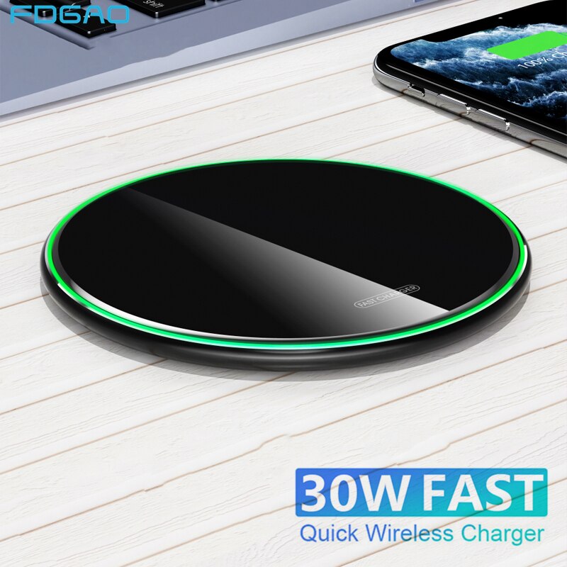 Fdgao 30W Qi Draadloze Oplader Snel Opladen Pad Inductie Quick Charge Voor Iphone 12 11 Xs Xr X 8 airpods Pro Samsung S21 S20 S9