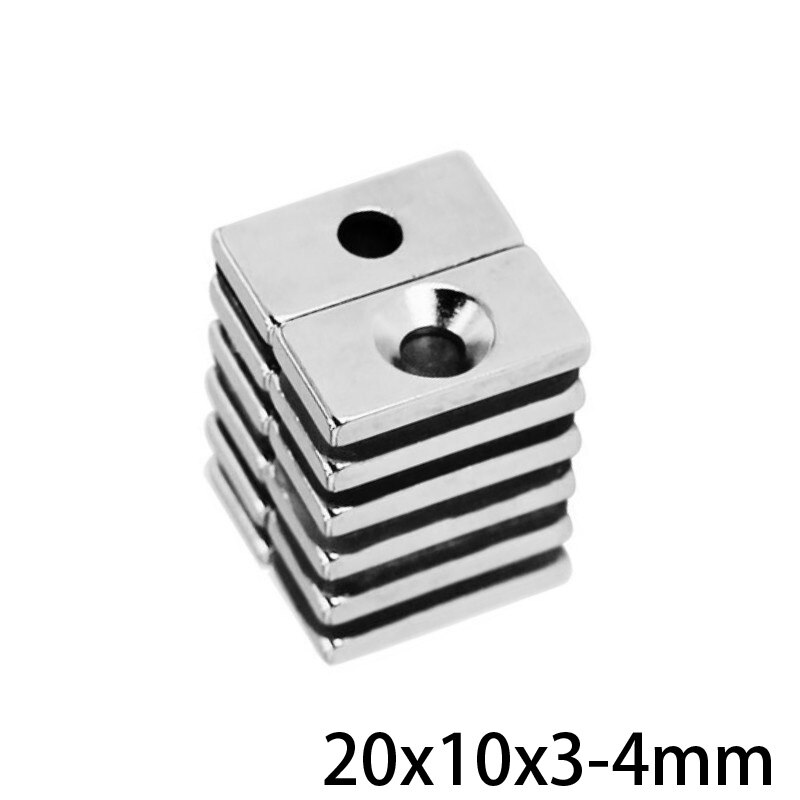 Imán potente de 4mm para láminas, 5 ~ 100 Uds., 20x10x3mm, 4mm, imanes permanentes de neodimio fuertes de 20x10x3-4mm
