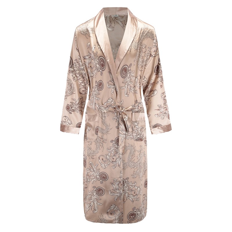 Mænd morgenkjole lange ærmer kimono badekåbe kjole silkeagtig satin drage print pyjamas nattøj nattøj kjole afslappet hjem