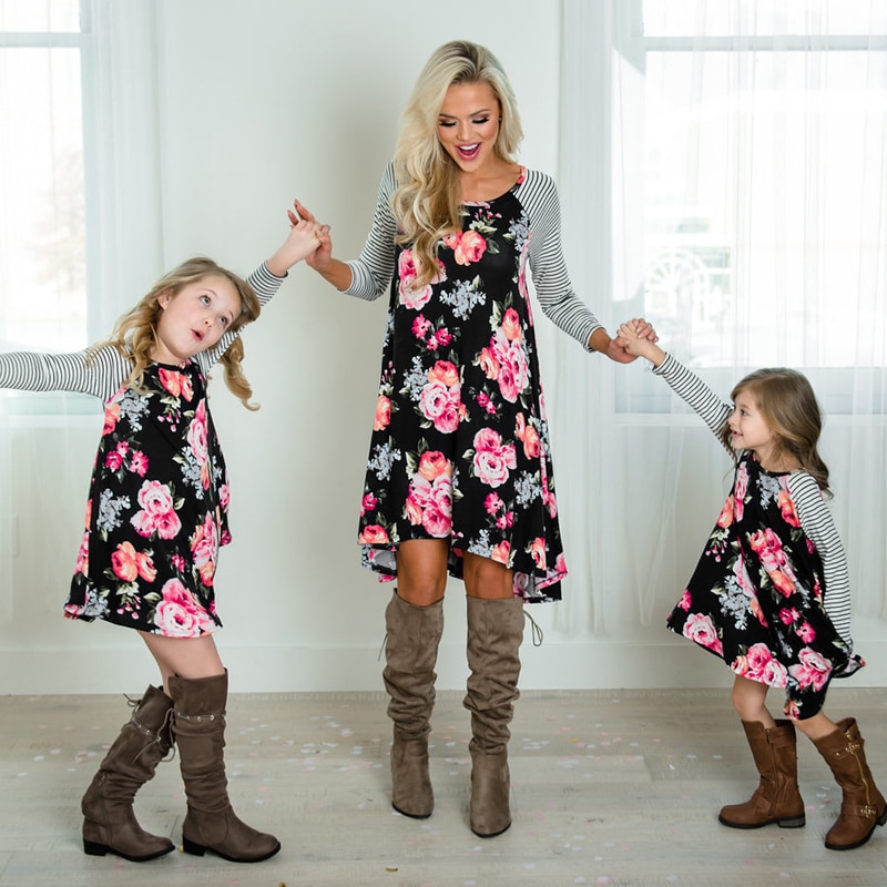 Mère et fille robe fleur correspondant maman filles famille vêtements tenues plage robe élégante princesse Pageant vestidos
