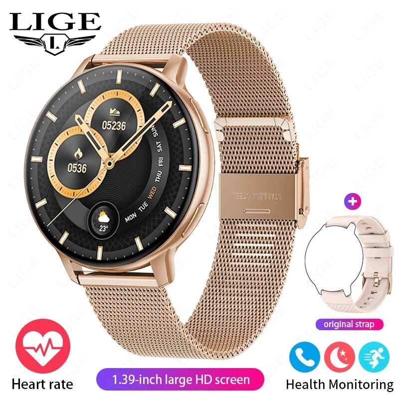 LIGE-Reloj inteligente para hombre y Mujer, accesorio de pulsera resistente al agua con llamadas, Bluetooth, seguimiento de actividad deportiva, oxígeno en sangre y salud: Rosa