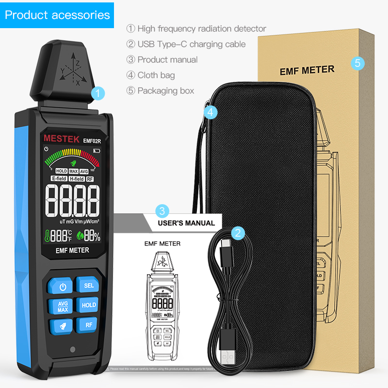 Medidor EMF de alta frecuencia, 30MHz ~ 8Ghz, Detector de radiación de campo electromagnético, probador de radómetro de tres ejes, medidor recargable
