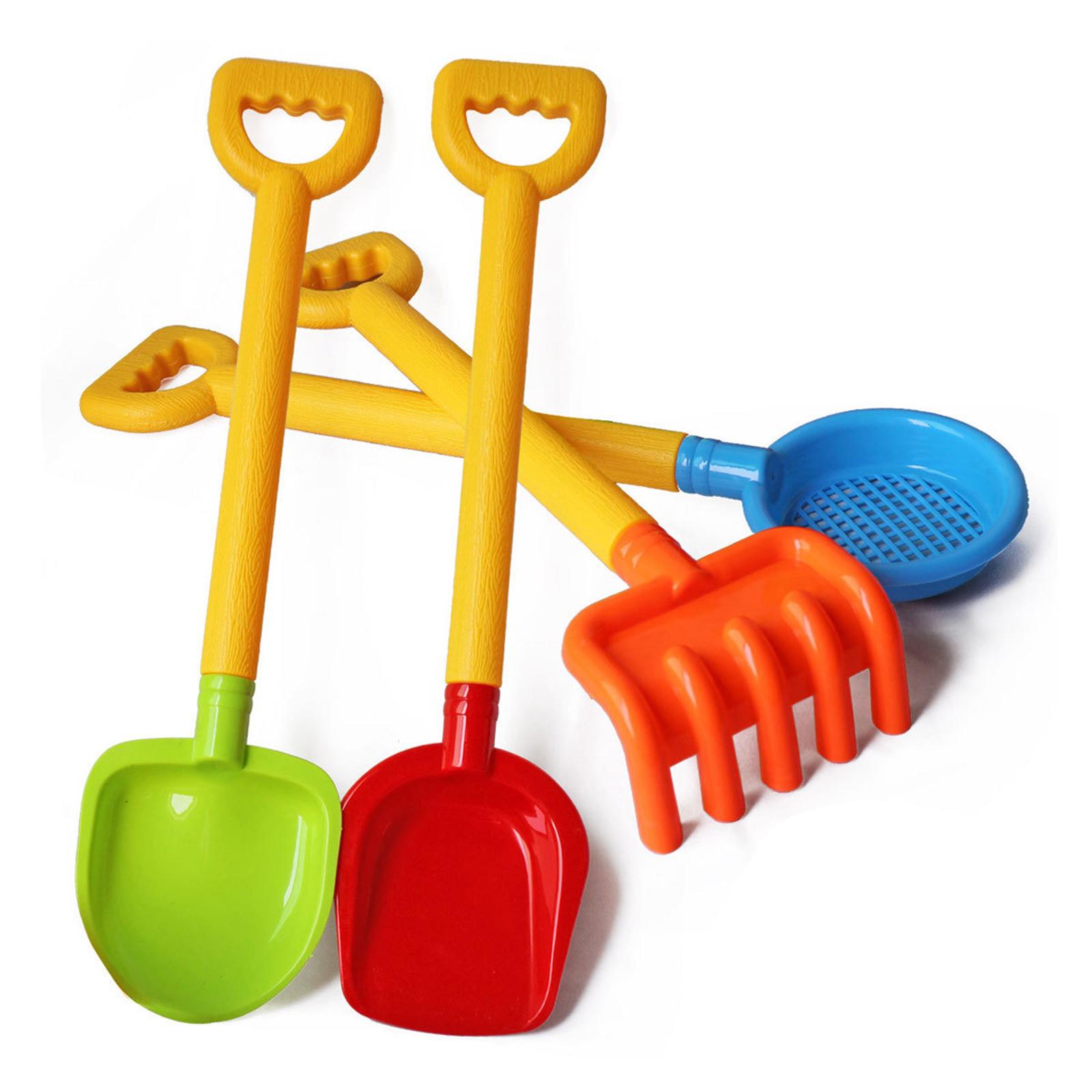 Kids Long Handle Sand Plastic Shovels for Sand &amp; Beach Complete Set Bundle - 4 Pack