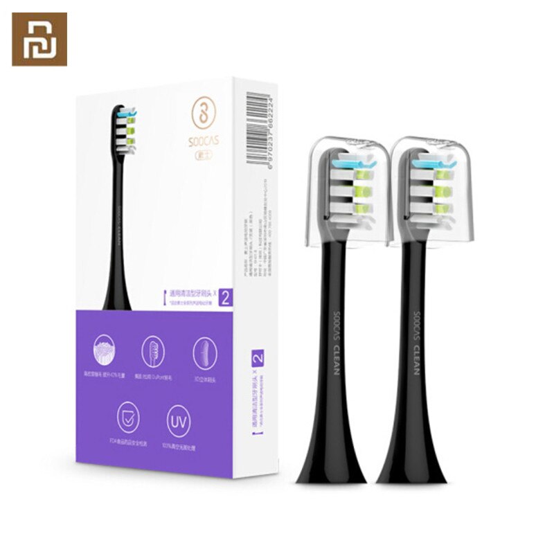 SOOCAS-Cabezal de cepillo de dientes de repuesto, 2 piezas, Original, para SOOCAS / SOOCARE X3 Mi Home APP, Control, Bluetooth: Negro