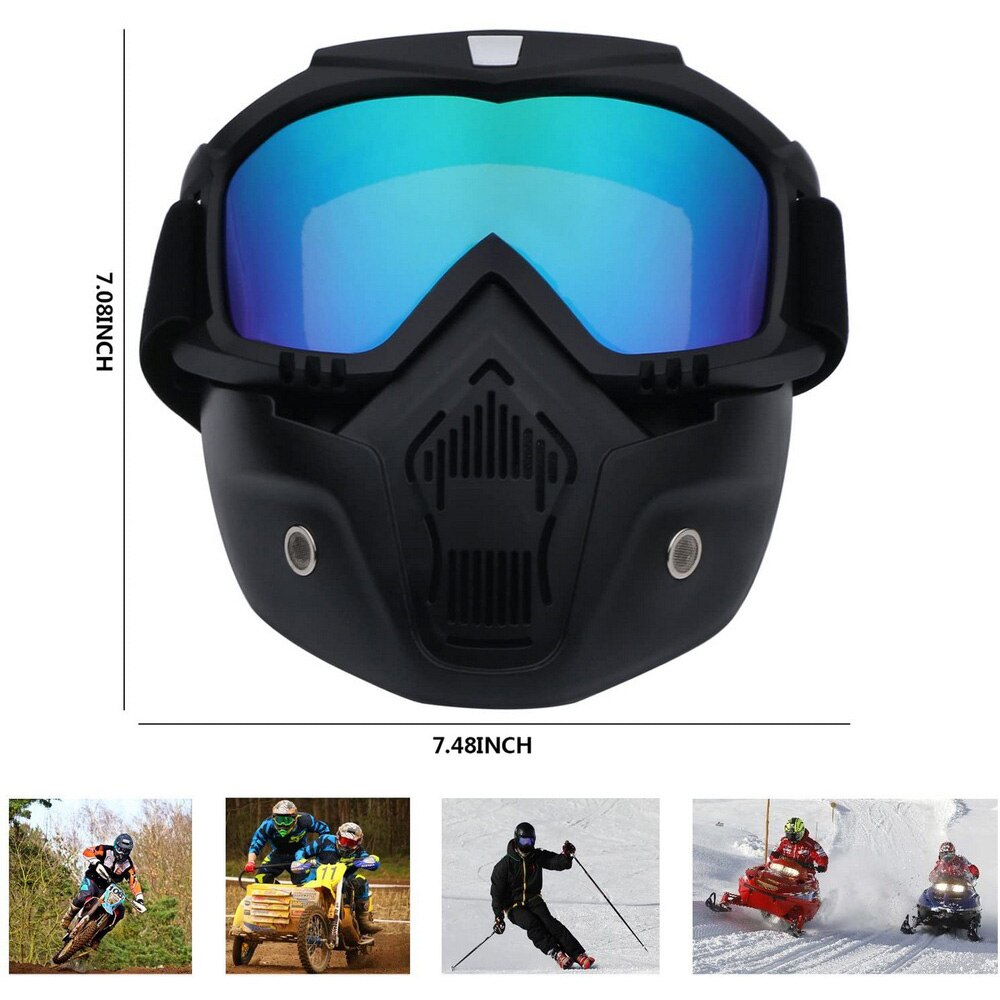 Motorcycle Helmet with Riding Goggles Glasses with Removable Face Mask,Detachable Fog-proof Warm Goggles Bicycle Motorcycle Caps