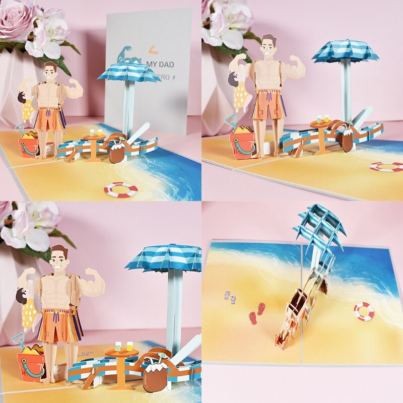 Handmade 3D Pop-Up Greeting Card for Father's Day Thank You Cards with Envelope 91AD