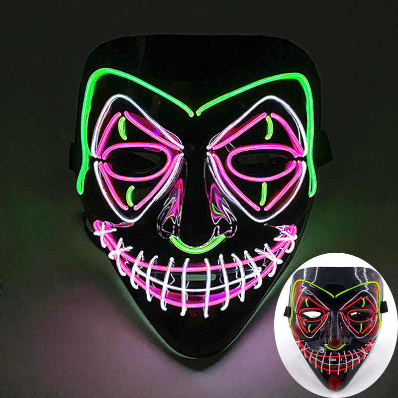 Wireless Scary Glowing Mask LED Luminous Purge Mask Carnival Horror Neon Light Up Cosplay Party Mask Festival Costume Supplies: Coffee