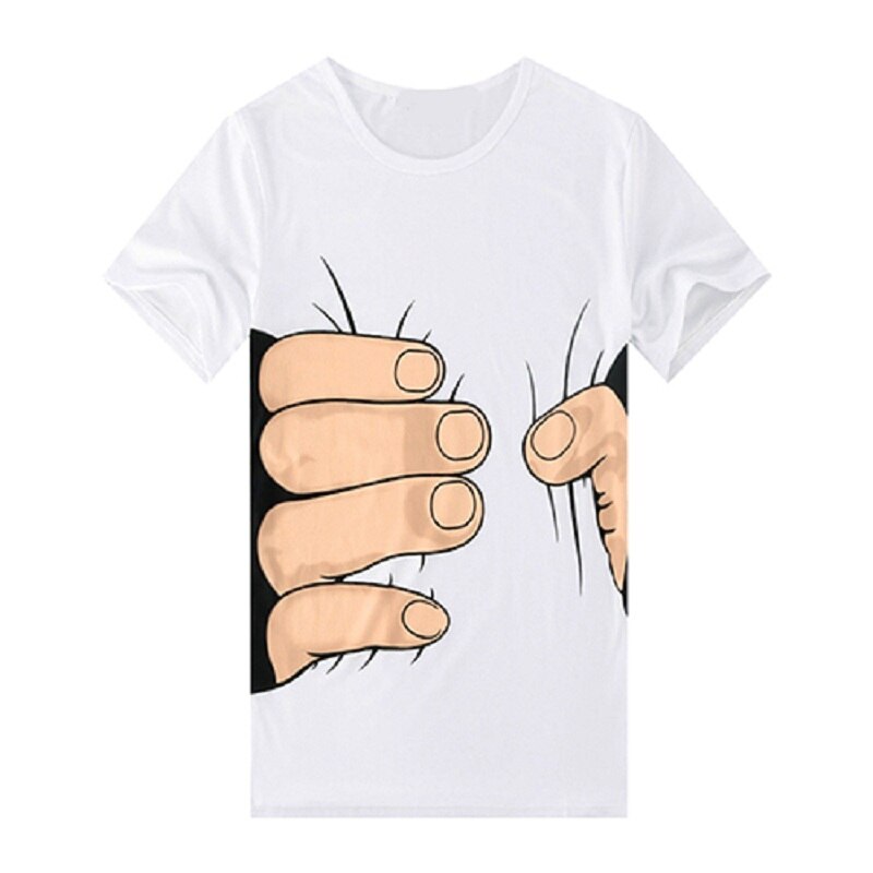 Men&#39;s 3D Printed White T-Shirt Big Hand Grasping Your Waist Pattern T Shirt O-Neck Short Sleeve Casual Tee Tops