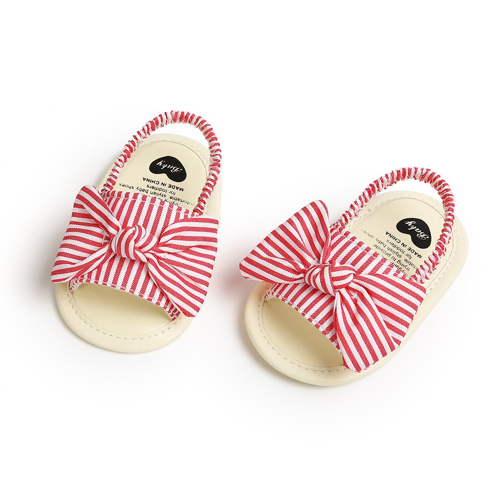 Sandalias de verano para bebés pequeños, zapatos de fondo blando de Princesa con lazo y estampado de puntos a rayas 0-6M 6-12M 12-18M: B / 11CM 0-6 Months