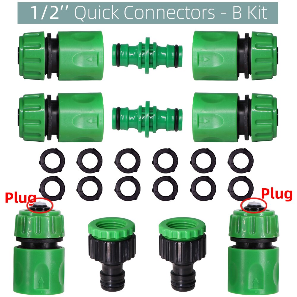 1/2'' Garden ABS Hose Watering Quick Connectors Kit Tubing Coupling Adapter Joint Extender Set for Irrigation Car Wash Fitting: B