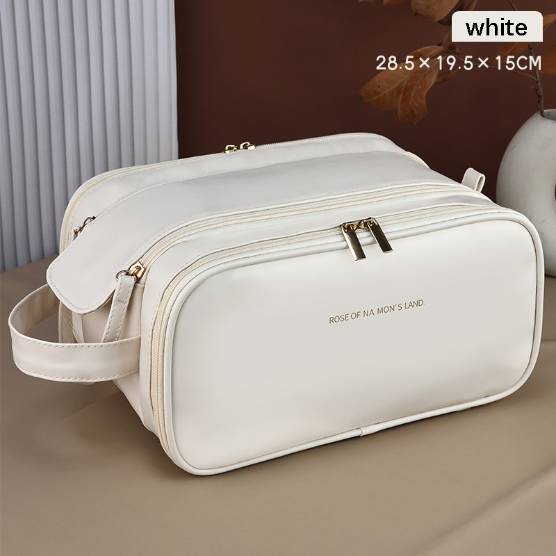 Make-uptasje TPU lederen make-uptas voor dames, grote organisator cosmetische tassen met verdeler Waterbestendige toilettas voor op reis: WIT