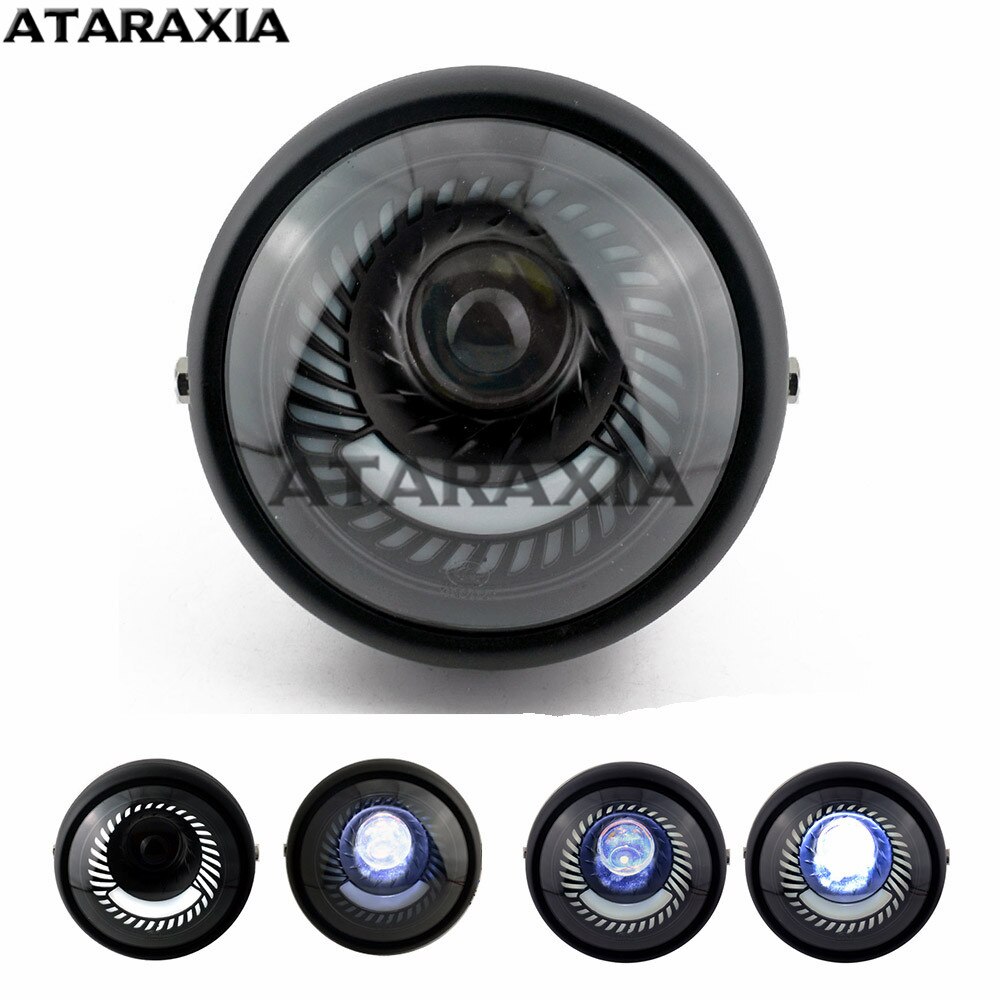 Nouvelle moto café Racer Bobber feux de croisement 6.5 "phare LED spirale blanc montage latéral phare support phare: White Halo Headlight