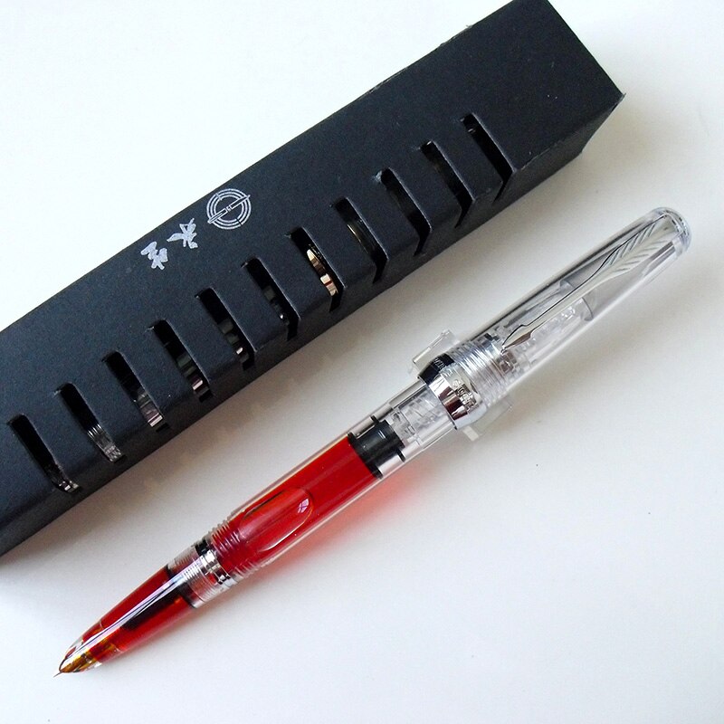 Wing Sung 618 Classic Fountain Pen Piston Transparent Authentic Iridium Fine 0.5mm Outstanding Ink Pen Writing Set: Transparent-Silver
