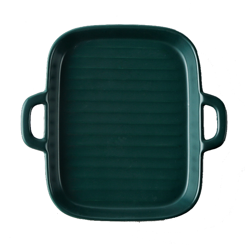 MUZITY Ceramic Baking Plate Round Porcelain Dinner Dish Special Snack or Bread Plate with Handle Bakeware: Square-Green Plate