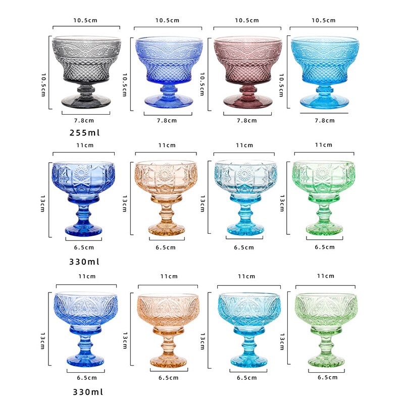 2Pcs Glass Dessert Cups Ice Cream Bowl Sundae Cup Color Retro Juice for Drinking Cup Wedding Party Wine Glasses