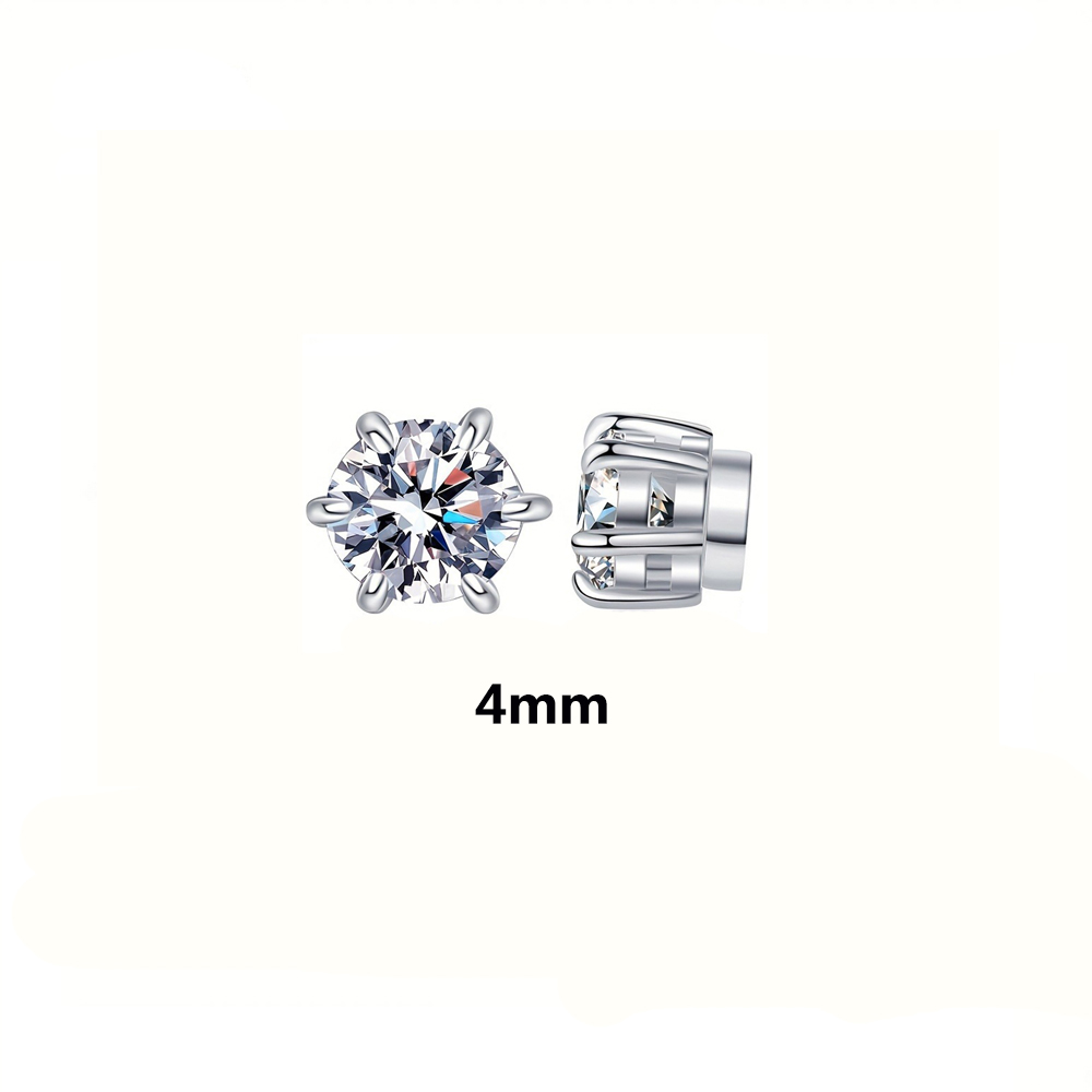 2pcs Moissanite earrings Magnetic Simple 2CT Moissanite earrings No need to pierce the ear Valentine's Day Mother's Day: Rhodium Plated