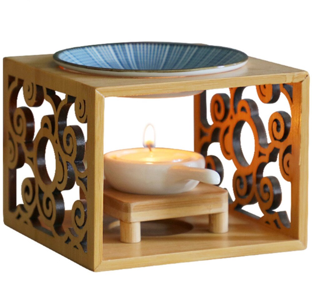 Bamboo Wood Hollow Fragrance Lamp Oil Furnace Aroma Burner Candle Holder Candlestick Vase Romantic Crafts Home Decoration