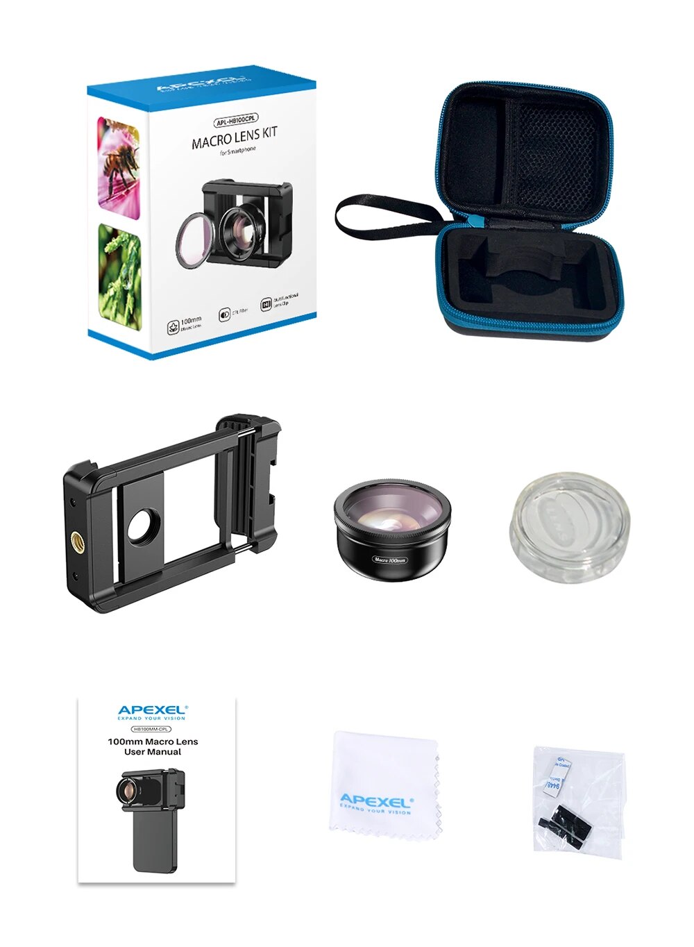 APEXEL Upgrated 4k HD 100mm Macro Micro Lens Met CPL Filter Multifunctionele Klem voor iPhone Samsung en Alle Smartphones
