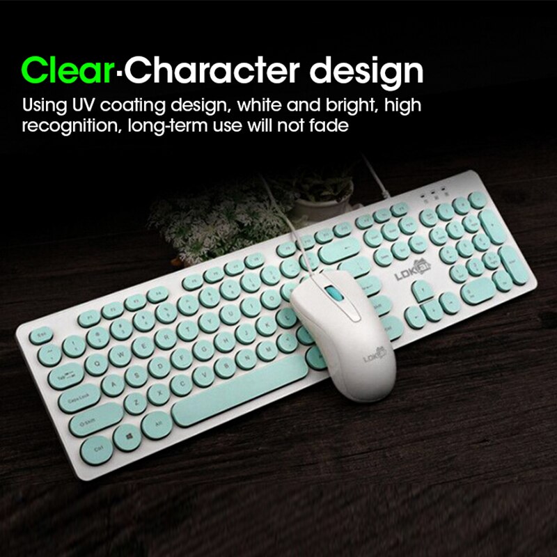 Punk Retro Keyboard And Mouse Set Punk Keyboard Round Keycaps USB Wired Office Trend keys Keyboard And Mouse Kit