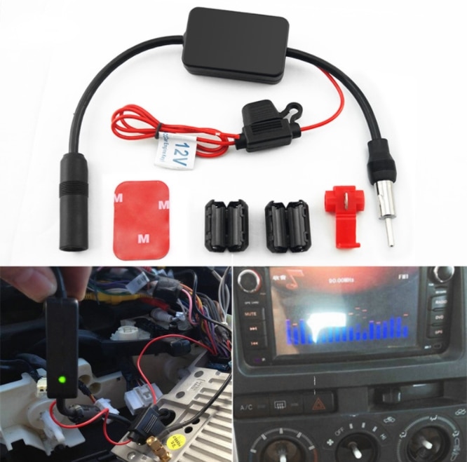 FM Signaalversterker anti-interferentie Metalen Auto Antenne Radio Universal Auto FM Booster Amp 88-108 Mhz 12 V Automobiel Onderdelen