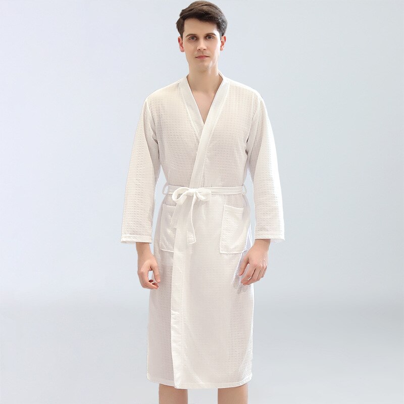 Thoshine-Bata de verano para hombre, ropa de dormir familiar, albornoz, pijamas informales para el hogar: white / S