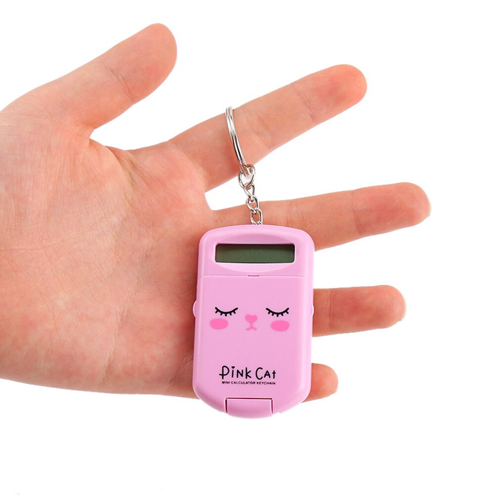 Mini Calculator Cute Cartoon with Keychain 8 Digits Display Portable Pocket Size Calculator for Children School Supplies