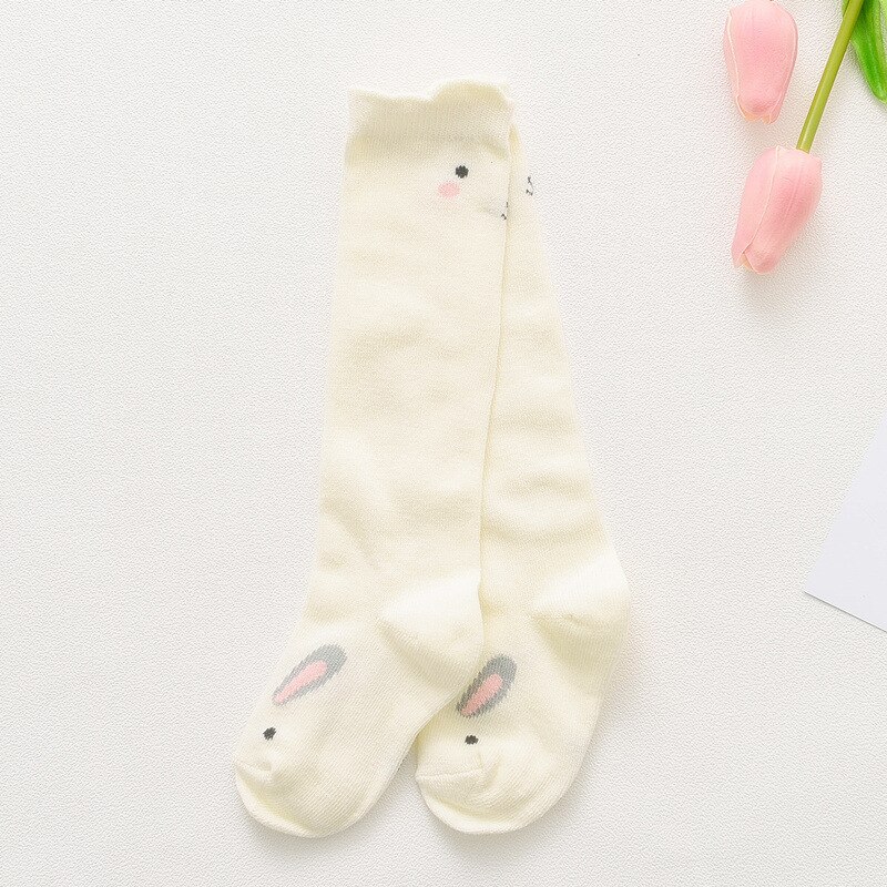 Primavera outono unisex bebê menino moda dos desenhos animados médio meias longas com orelhas de salto crianças meias joelho de algodão alto crianças meias da menina: white