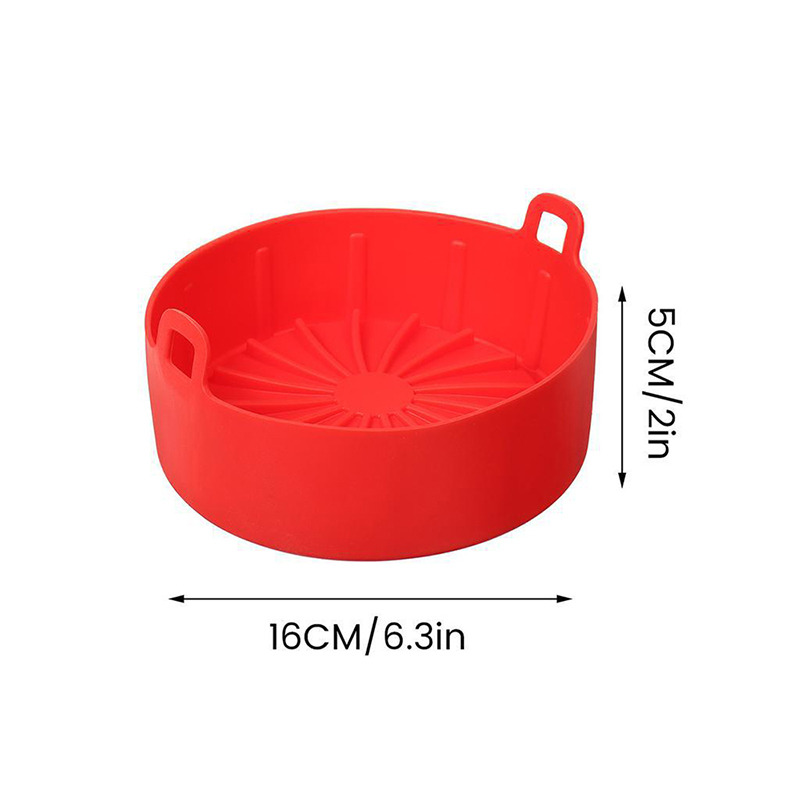 Airfryer Siliconen Pot Lucht Friteuses Oven Bakplaat Gebakken Pizza Kip Mand Mat Vierkante Ronde Replacemen Grill Pan Accessoires: 16cm-red