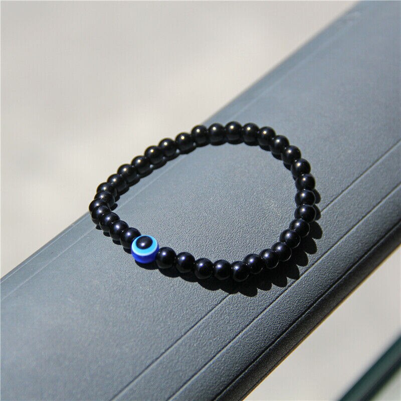 Turkish Evil Eyes Bracelet Black Natural Stone Beads Obsidian Men Braslet for Women Men Yoga Hand Jewelry Accessories