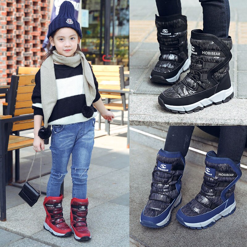 ULKNN Winter Shoes For Kids Boots Children Shoes Snow Boys Girls Boots Platform Anti-slippery Warm Inside Plush Waterproof