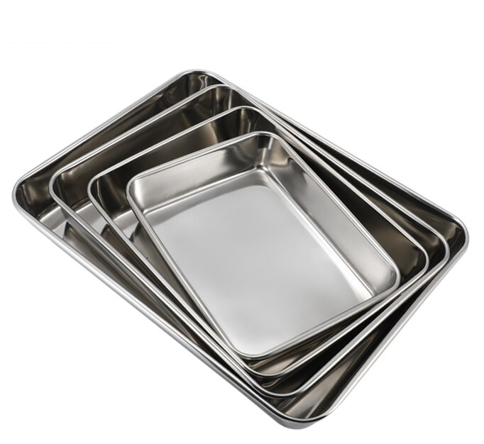 Thick 304 Stainless Steel Rectangular square Plate pan deep tray box with lid Grill BBQ Container plate set Storage serving dish