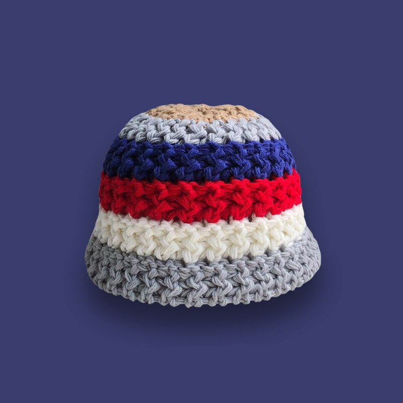 2022 Zomer Mode Regenboog Gestreepte Pot Hoed Japanse Bell-Vormige Hoeden Vrouwen Gehaakte Outdoor Opvouwbare Strand Cap Zomer Gorras: Grey
