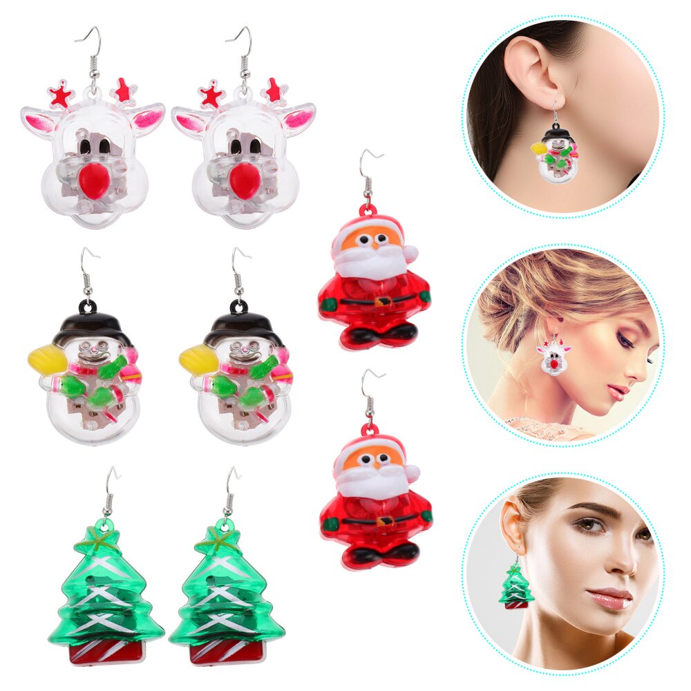 4 Pairs of Christmas Earring Decor LED Earrings Cartoon Earrings Light Up Earring Earrings for Girl Lady Women Xmas: Default Title